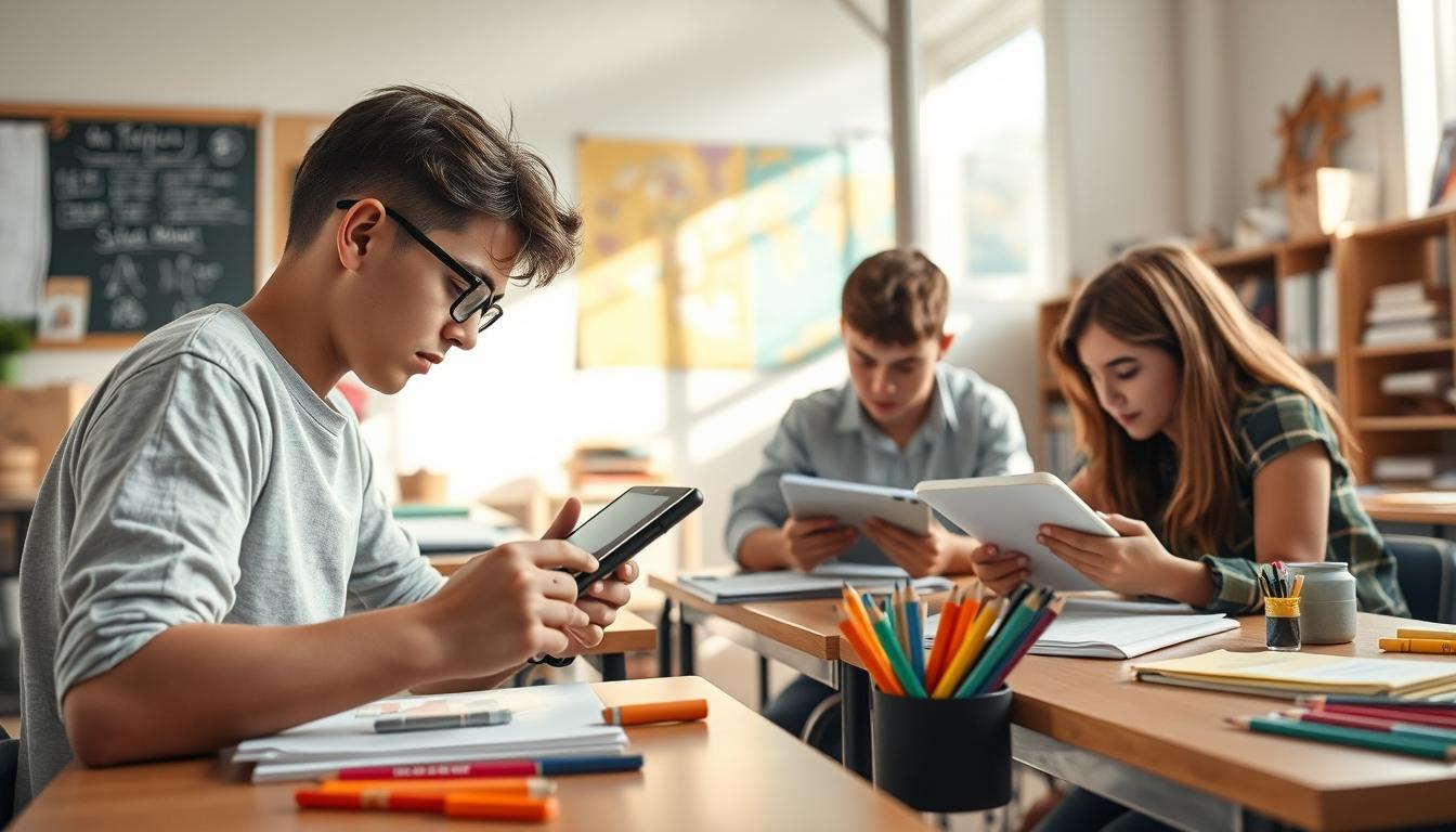 Student using learning strategies while studying